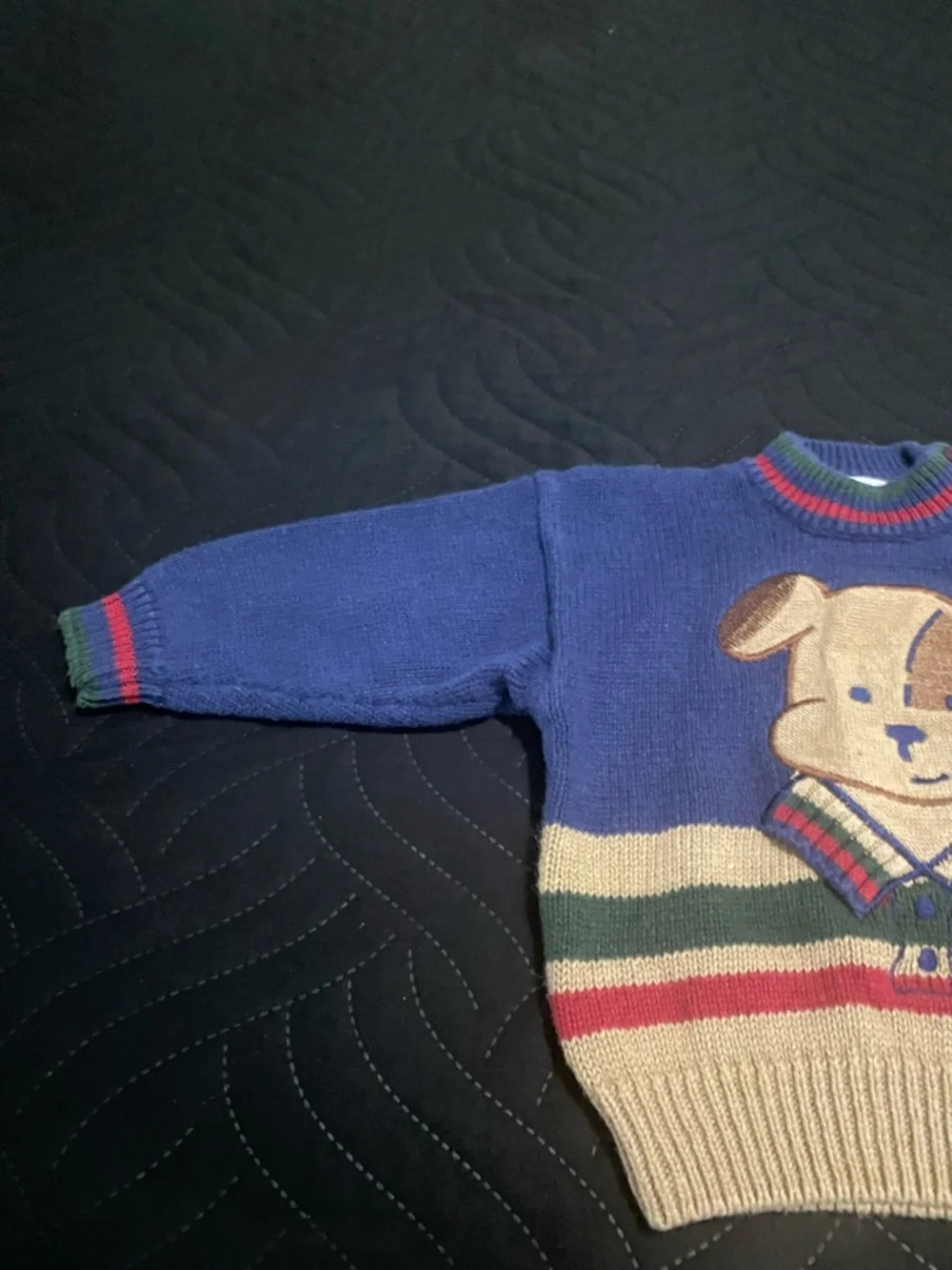 Vintage Rare OshKosh B’Gosh Blue Knit Baby Dog Preppy Pullover Sweater 12 Mos